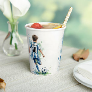 Watercolor Soccer Birthday Party Blue and Green Paper Cups