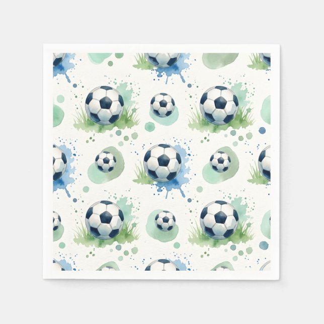Watercolor Soccer Boy's Birthday Party  Napkin (Front)