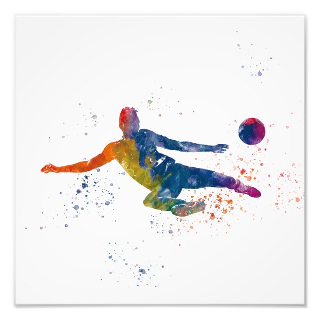 watercolor soccer player photo print (Front)
