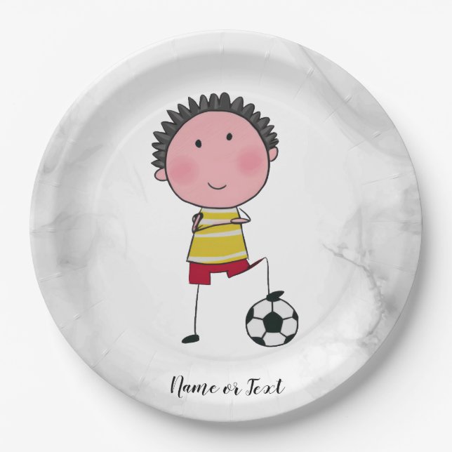 Watercolor Soccer Player Stick Boy Beautiful Paper Plate (Front)