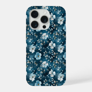 Watercolor Soft Blue Flower White Floral Pattern iPhone 15 Pro Case