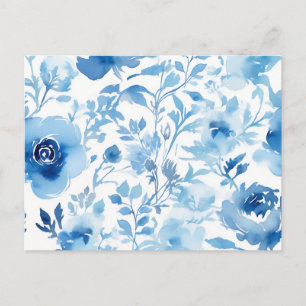 Watercolor Soft Blue Flowers Pattern Postcard