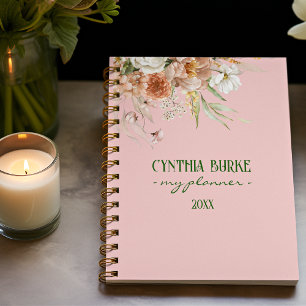 Watercolor Soft Blush Pink Floral  Spiral Planner