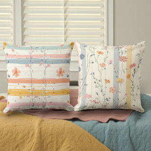 Watercolor Soft Colors Flowers Double Sided Cushion