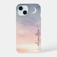 Watercolor Soft Crescent Moon With Name