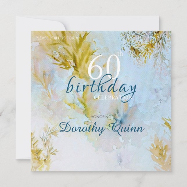 Watercolor Soft Heavenly Leaves Birthday Invitation (Front)