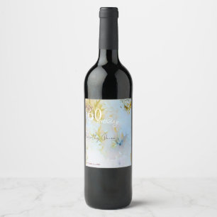Watercolor Soft Heavenly Leaves Birthday Party Wine Label