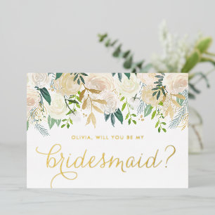 Watercolor Soft Ivory Flowers Be My Bridesmaid