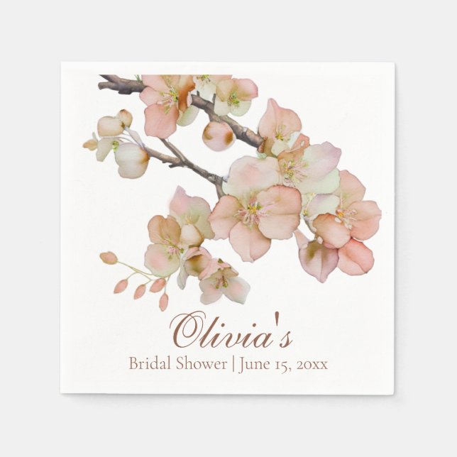 Watercolor soft orange pink floral blossoms napkin (Front)