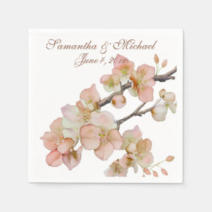 Watercolor soft orange pink green tree blossoms napkin