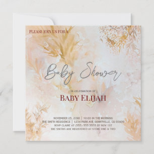 Watercolor Soft Pastel Leaves Baby Shower Invitation