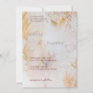 Watercolor Soft Pastel Leaves Wedding Invitation