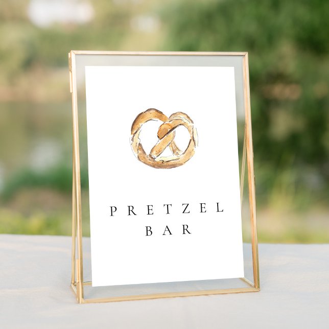 Watercolor Soft Pretzel Bar 5x7" Wedding Sign (Watercolor pretzel bar wedding table sign.)