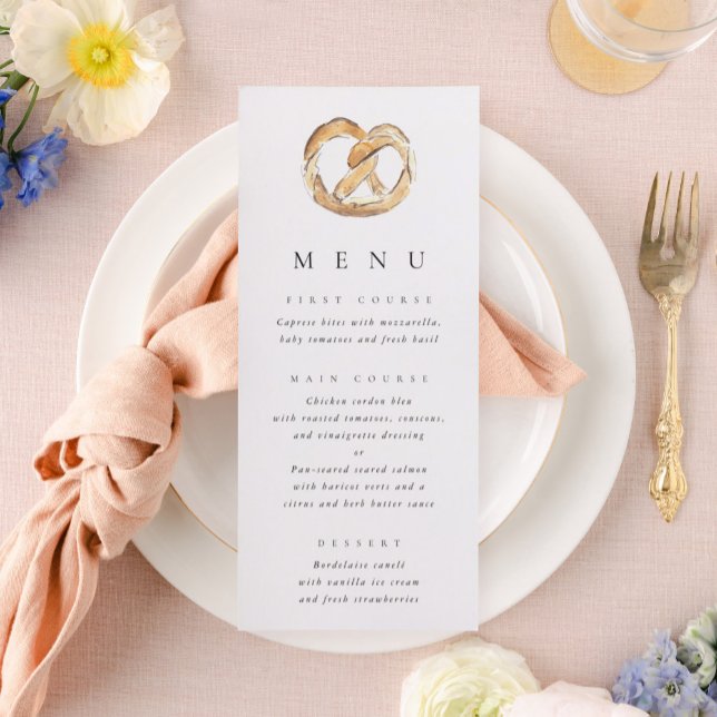 Watercolor Soft Pretzel Wedding Menu (Watercolor soft pretzel menu)