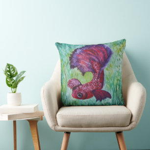 Watercolor Soft Tones Betta Fish Painting Cushion