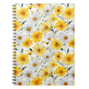 Watercolor Soft Yellow Daisy White Floral Pattern Notebook