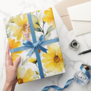 Watercolor Soft Yellow Daisy White Floral Pattern Wrapping Paper