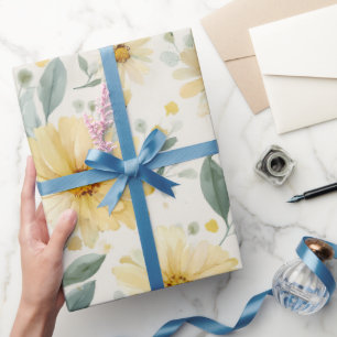 Watercolor Soft Yellow Daisy White Floral Pattern Wrapping Paper