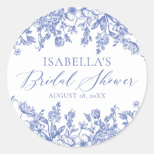 Watercolor Something Blue Floral Bridal Shower Classic Round Sticker