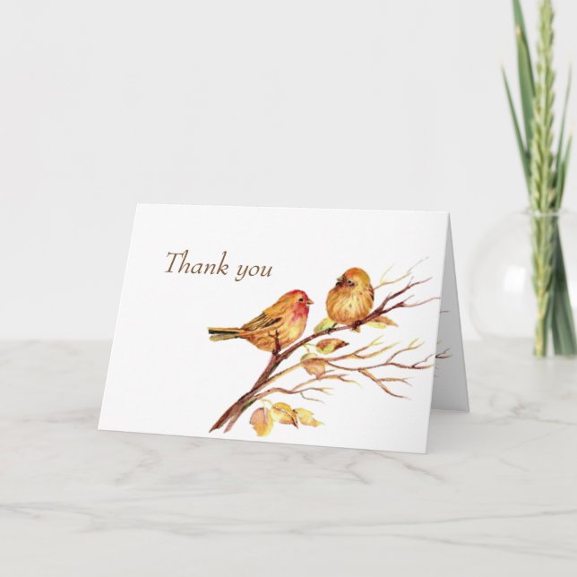 Watercolor Song Sparrows Brown Birds Thank you Card (Front)