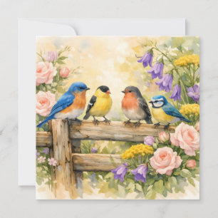 Watercolor Songbirds on the Wooden Fence  Card