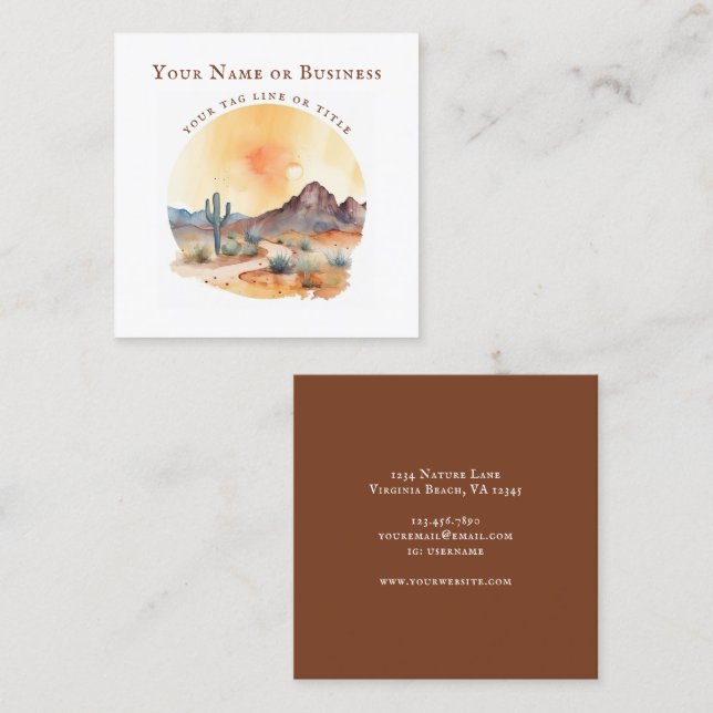 Watercolor Southwestern Desert and Cactus Square Business Card (Front/Back)