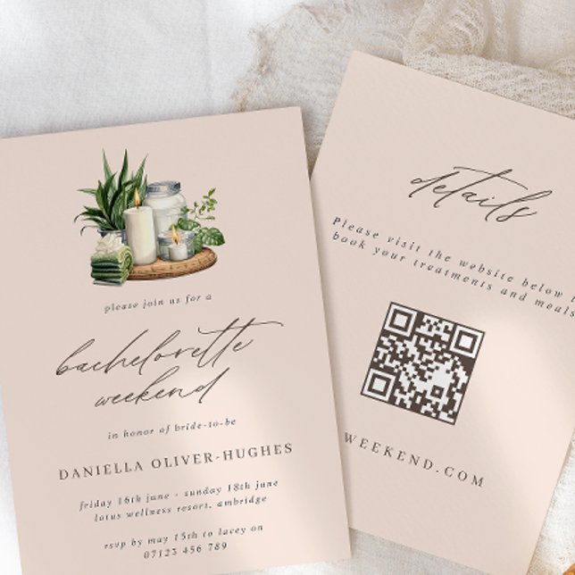 Watercolor Spa Bachelorette Weekend QR Code Invitation (Creator Uploaded)