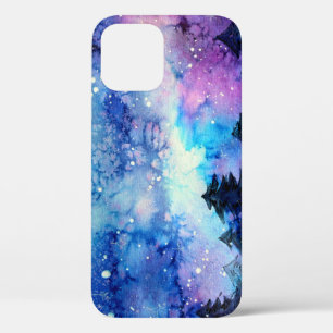 Watercolor Space Art: Night Sky Trees iPhone 12 Case