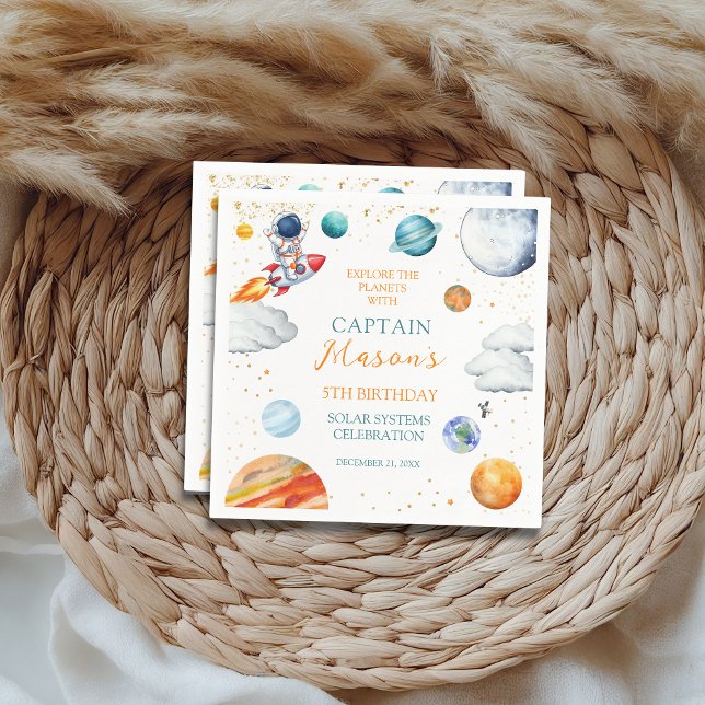 Watercolor Space Astronaut Planet Birthday Napkins (Creator Uploaded)