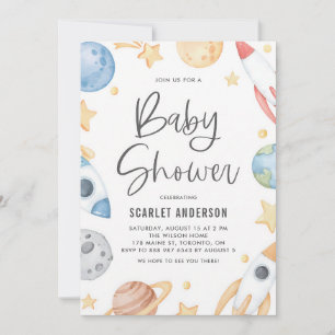 Watercolor Space Baby Boy Shower Invitation