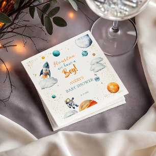 Watercolor Space Baby Shower Napkins Rocket Planet