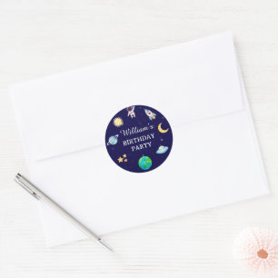 Watercolor Space Birthday Party Classic Round Sticker