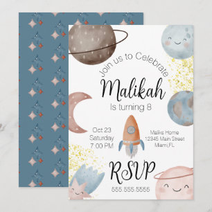 Watercolor Space Birthday Party for Boy or Girl Invitation