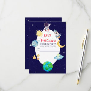 Watercolor Space Birthday Party RSVP Card