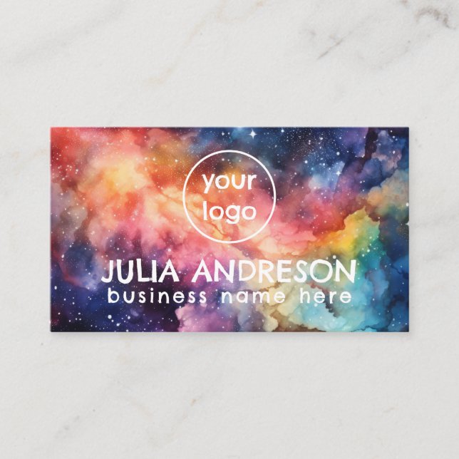 Watercolor Space Galaxy Abstract Modern  Business Card (Front)