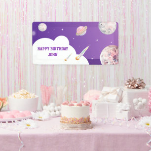 Watercolor Space Galaxy Astronaut Birthday Banner
