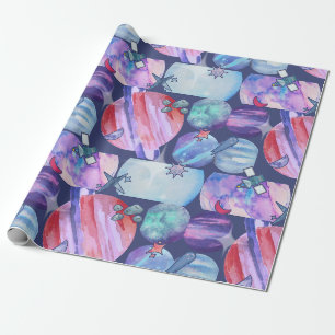 Watercolor Space Planets Pattern Wrapping Paper