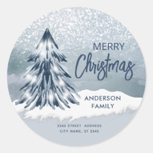 Watercolor sparkle Christmas tree winter Classic Round Sticker