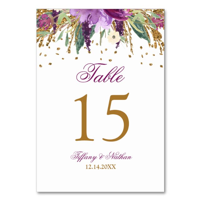 Watercolor Sparkling Amethyst Table Number Card (Front)