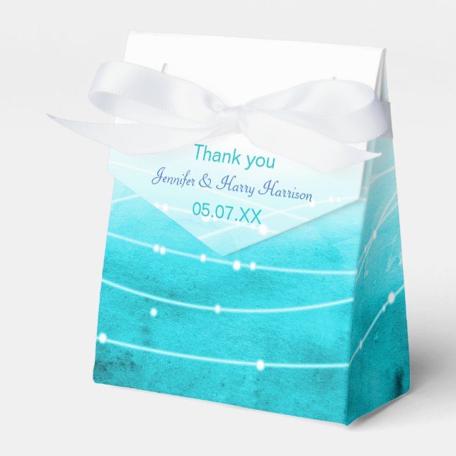 Watercolor sparkling seas thank you wedding favour box (Front Side)