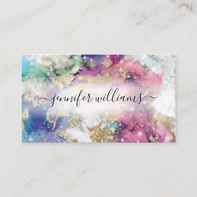 Watercolor Sparkly Gold Foil Beauty Salon Ombre Business Card (Front)