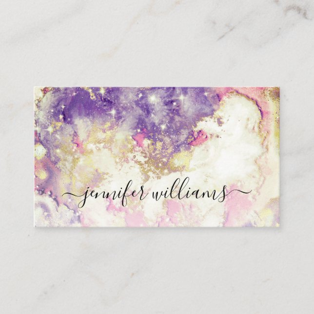 Watercolor Sparkly Gold Foil Modern Makeup Artist Business Card (Front)