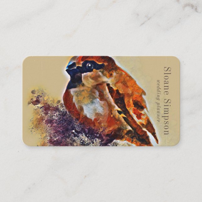 Watercolor Sparrow Abstract Painting Beige Business Card (Front)