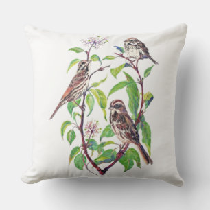Watercolor Sparrow Bird Family Nature Art Outdoor Cushion
