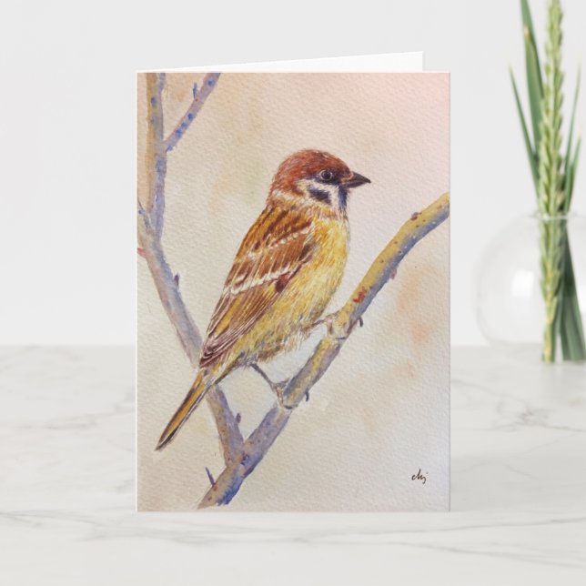 Watercolor Sparrow Greeting Card (Front)