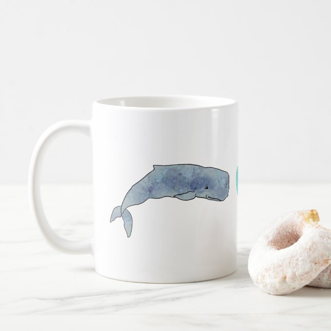 Watercolor Sperm Whale Heart 11oz Ceramic Mug (With Donut)