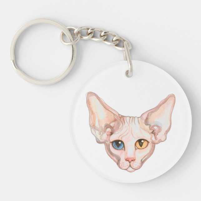 Watercolor Sphynx cat Key Ring (Front)