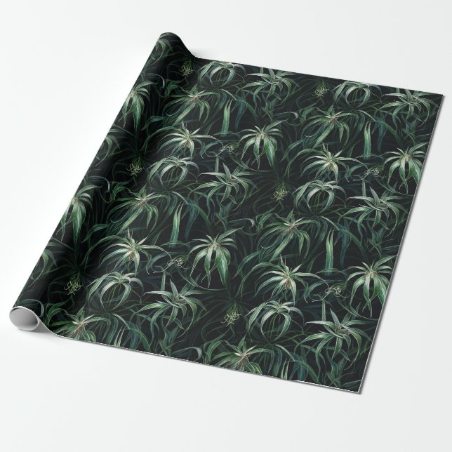 Watercolor Spider Plant (Dark) Wrapping Paper (Unrolled)