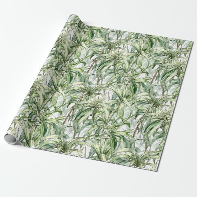 Watercolor Spider Plant Light Wrapping Paper (Unrolled)