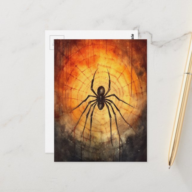 Watercolor Spider  Postcard (Front/Back In Situ)